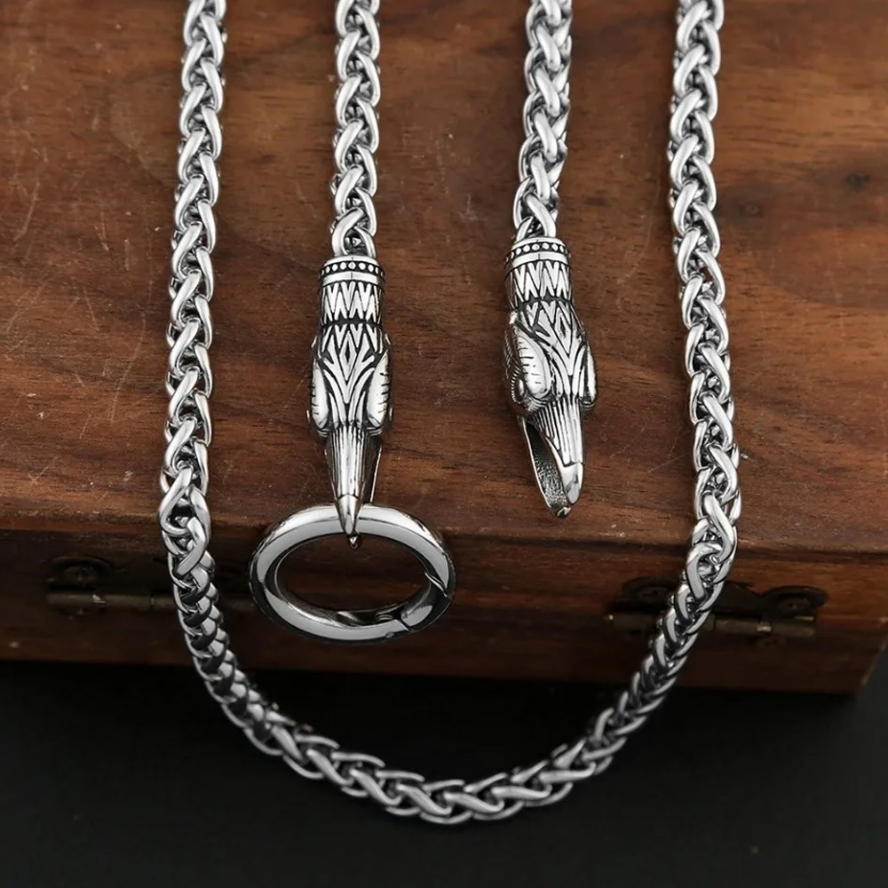 Vintage Stainless Steel Wolf Head Chain Necklace For Men Silver Color 60/70cm