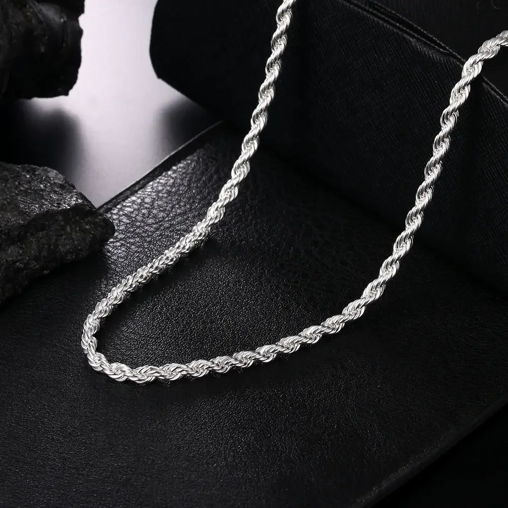 Sterling Silver 5/6/8MM 16-30 Inches Rope Chain Necklace For Men Women.