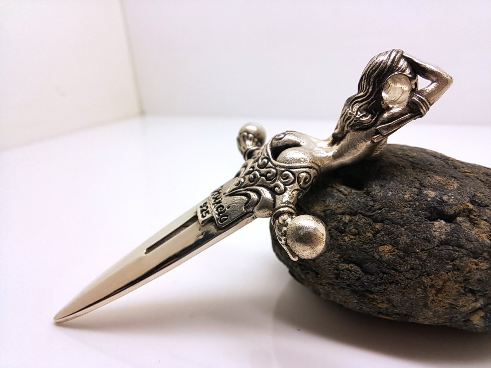 925 Sterling Silver Dagger Pendant – Gothic Fantasy Sword Female Figure Pendant