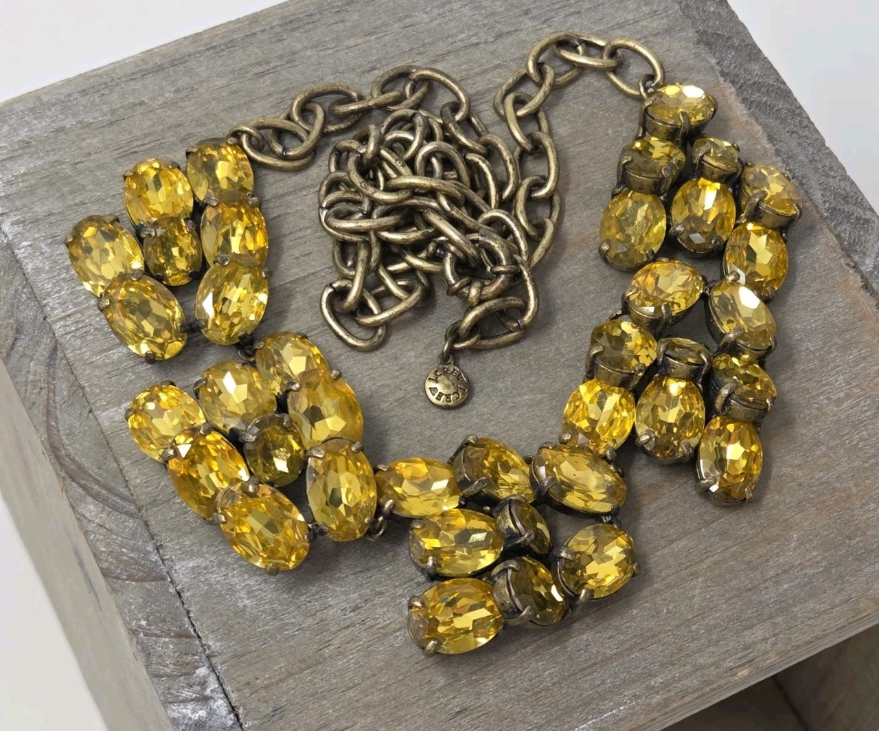 J. Crew Yellow Citrine Color Faceted Acrylic Rhinestone Statement Necklace 20″