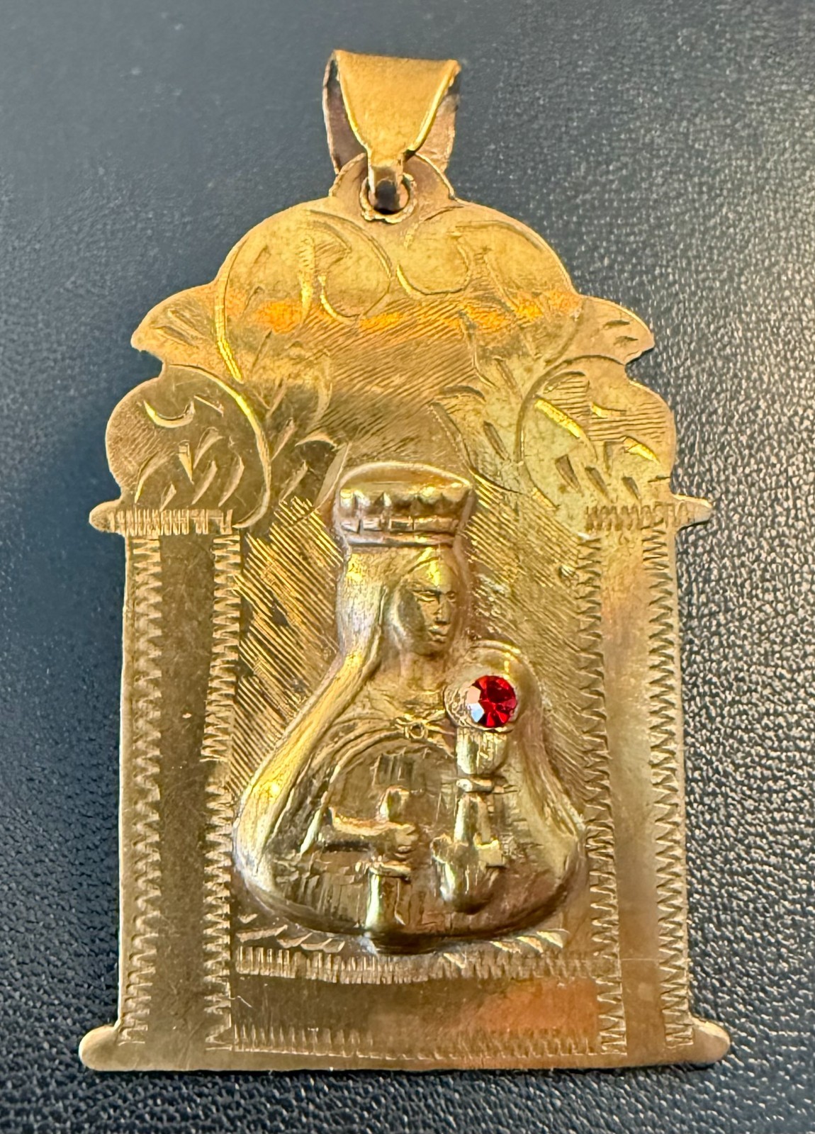 Vintage Mid-Century Saint Barbara Brass Pendant – See Description