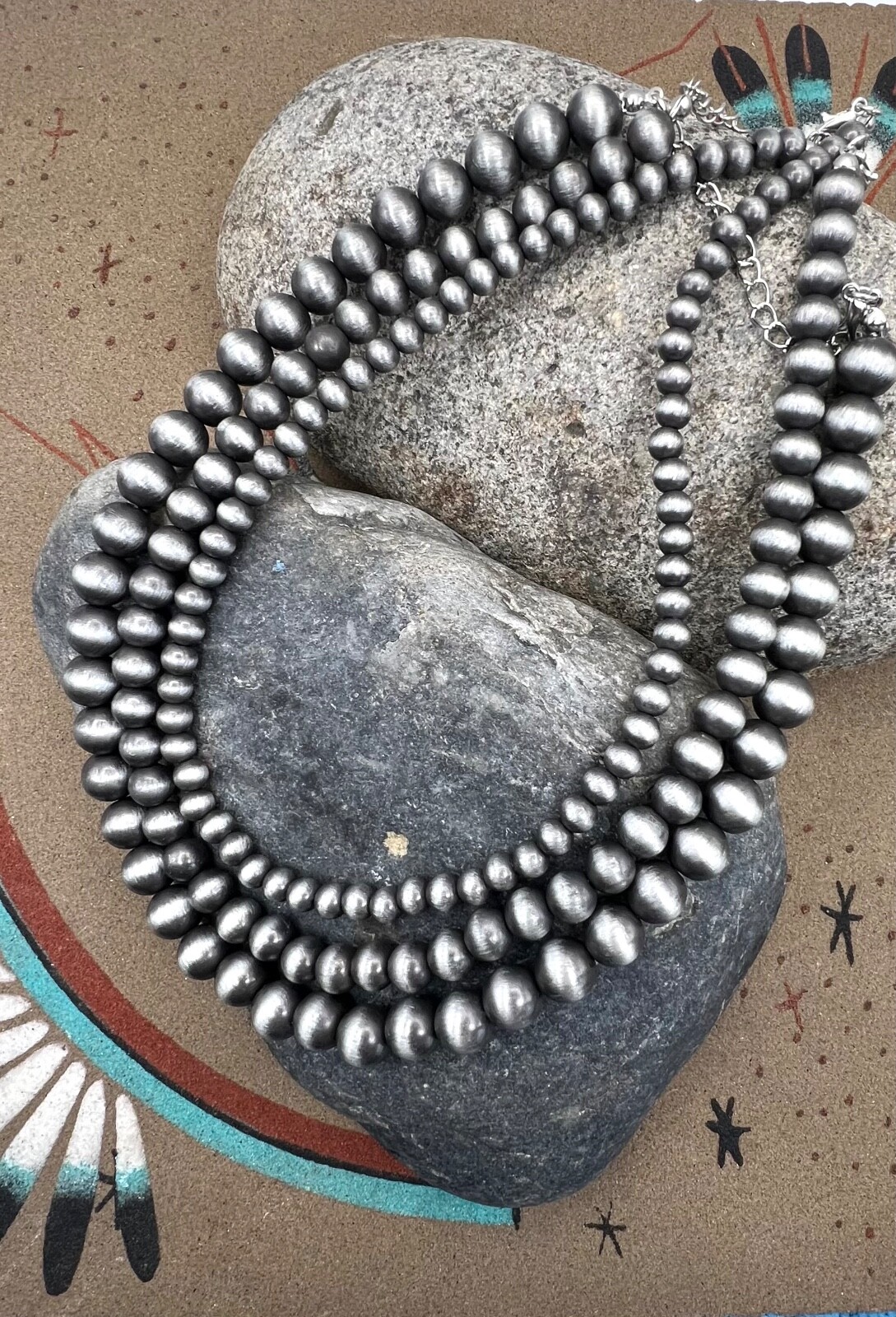 Costume Three Southwest FAUX Navajo Pearl STYLE 6-10mm Beaded Necklace Set