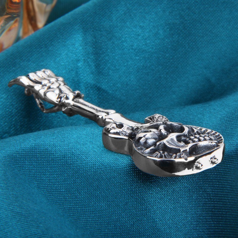 Rock and Roll Hand Skeleton Skull Guitar Music Punk Pendant 925 Sterling Silver