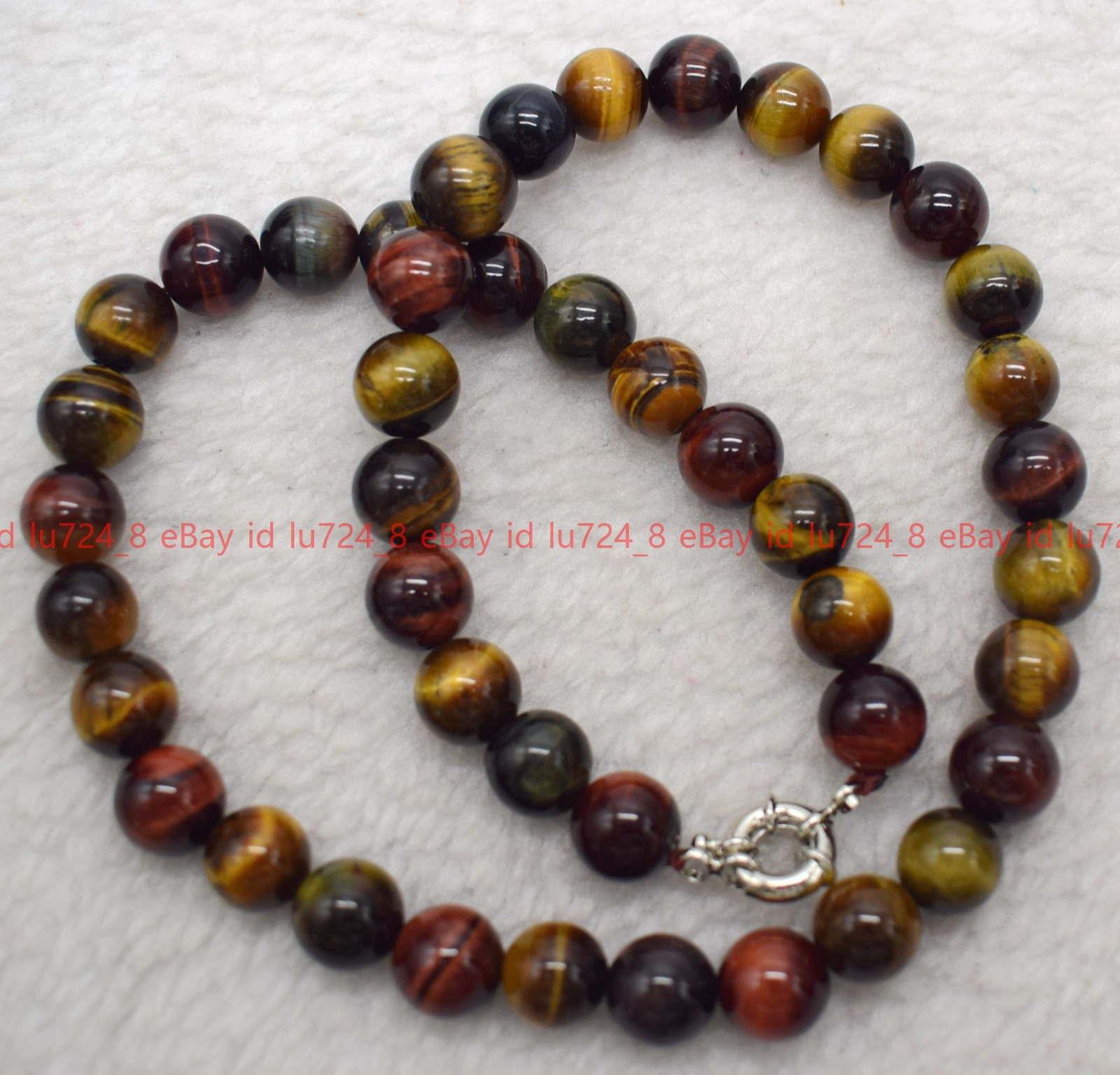 Natural 6-14mm Multicolor Tiger’s Eye Round Gemstone Beads Necklace 18″