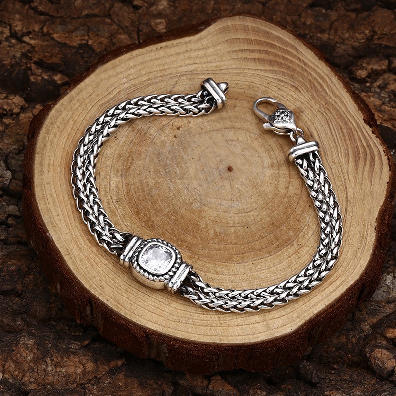 Vintage Woven Double Spiga/Wheat Link Bracelet Braided Chian Solid 925 Silver