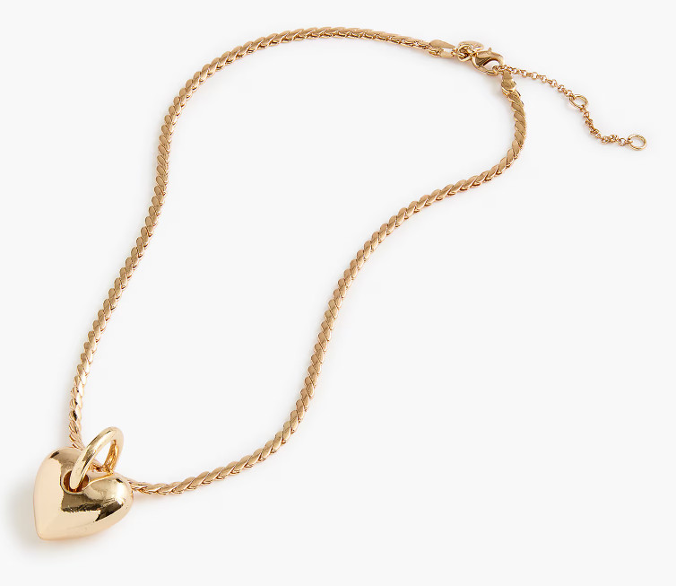 J.CREW Puffy Gold Plated Heart Pendant Necklace, Retails $49.50 NWT!