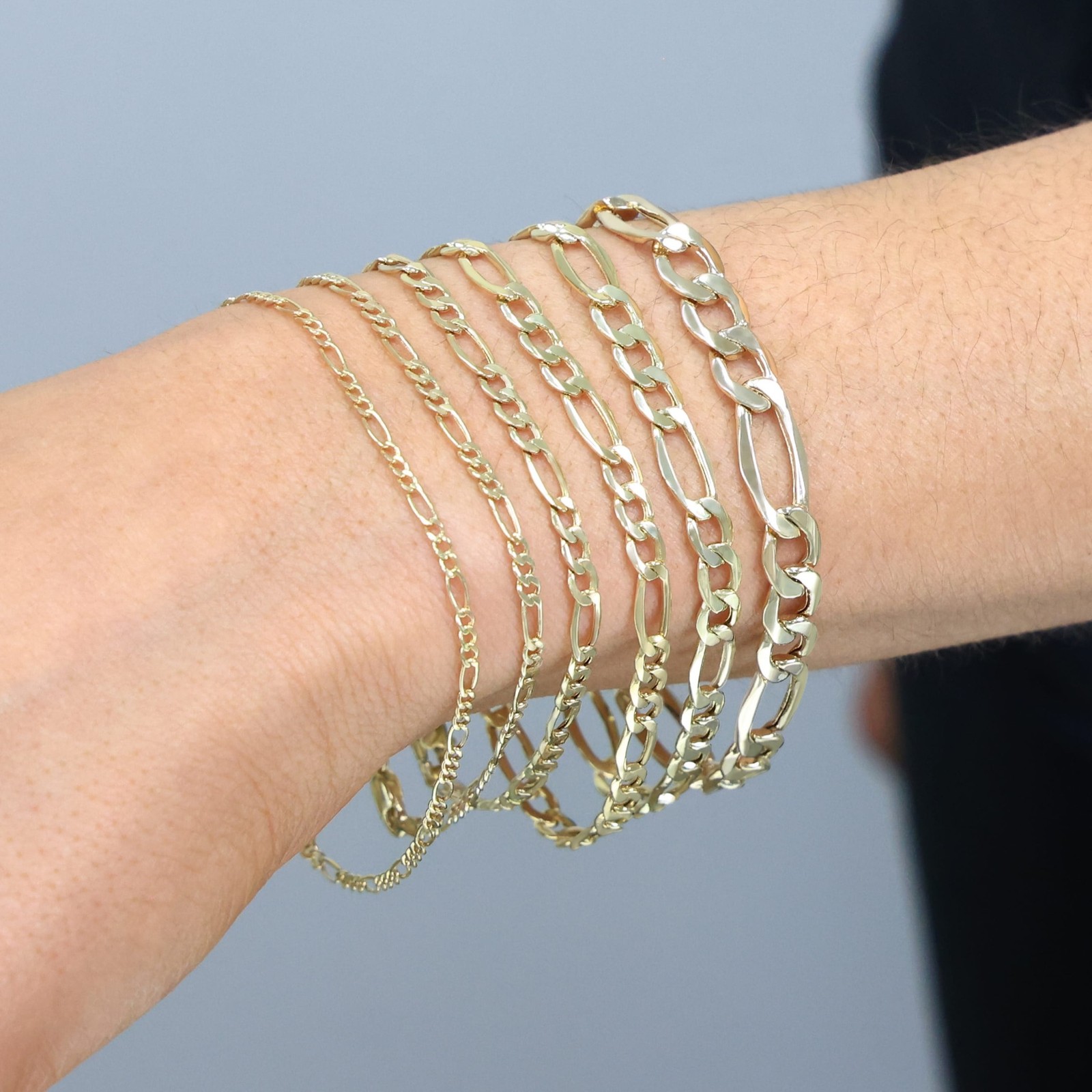 10K Yellow Gold 2mm-9mm Italian Figaro Chain Link Bracelet Mens Women 7″ 8″ 9″