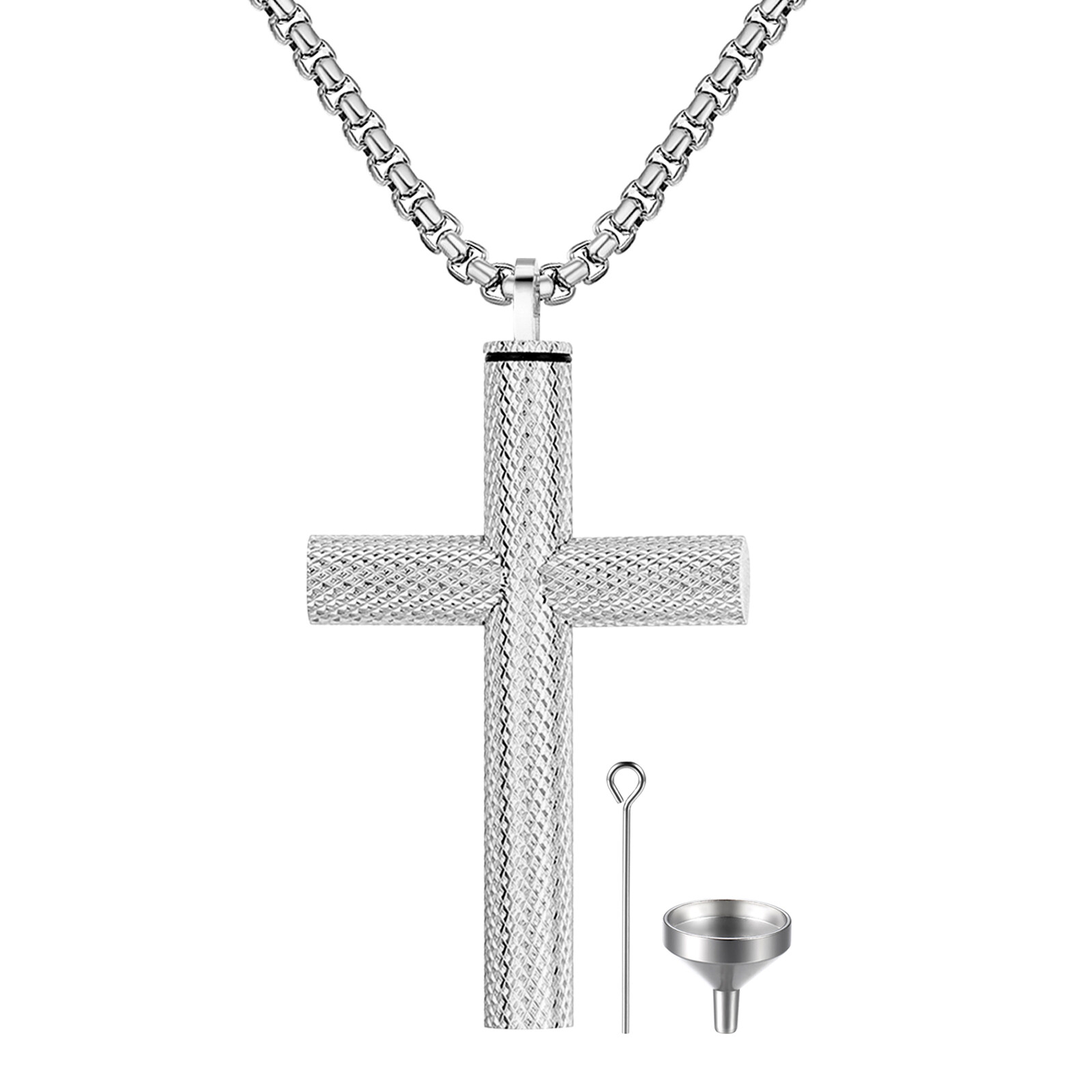 Cross Urn Necklace Pendant Stainless Steel Cremation Ash Keepsake Jewelry 22″