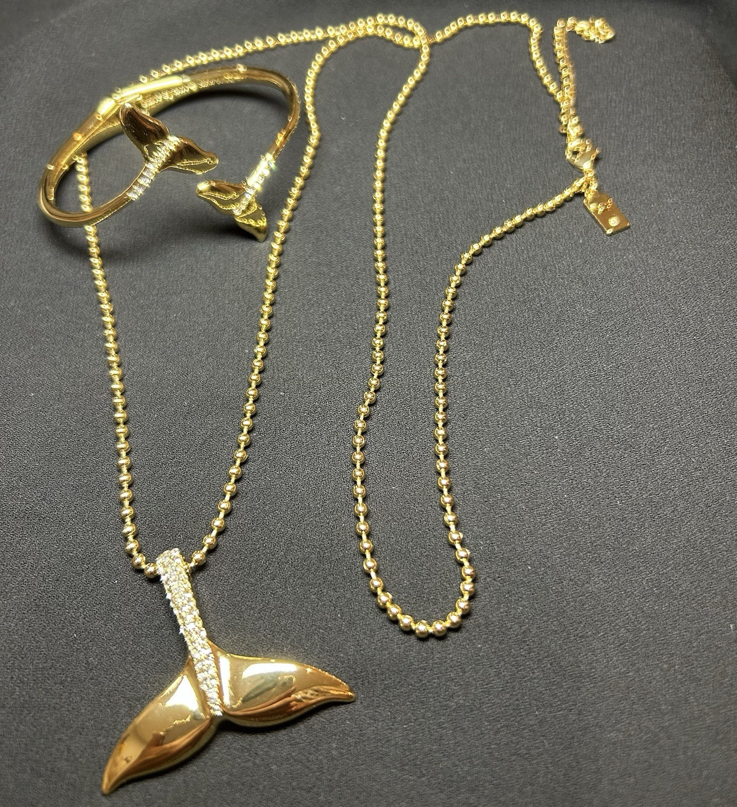 kate spade new york Gold Tone Whale Tail Crystal Pavé Bead Chain Necklace
