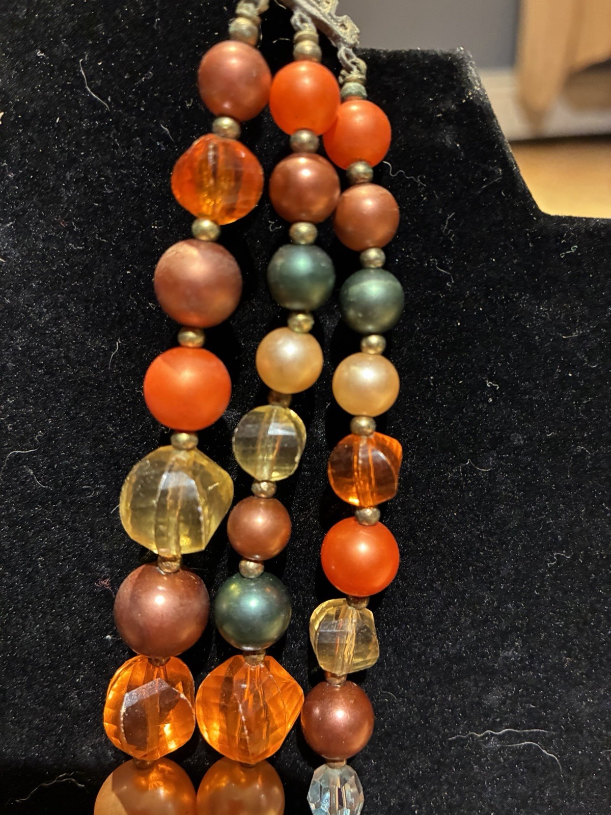 Multicolor Vintage Multi-Strand Round Bead Statement Necklace Hook Closure