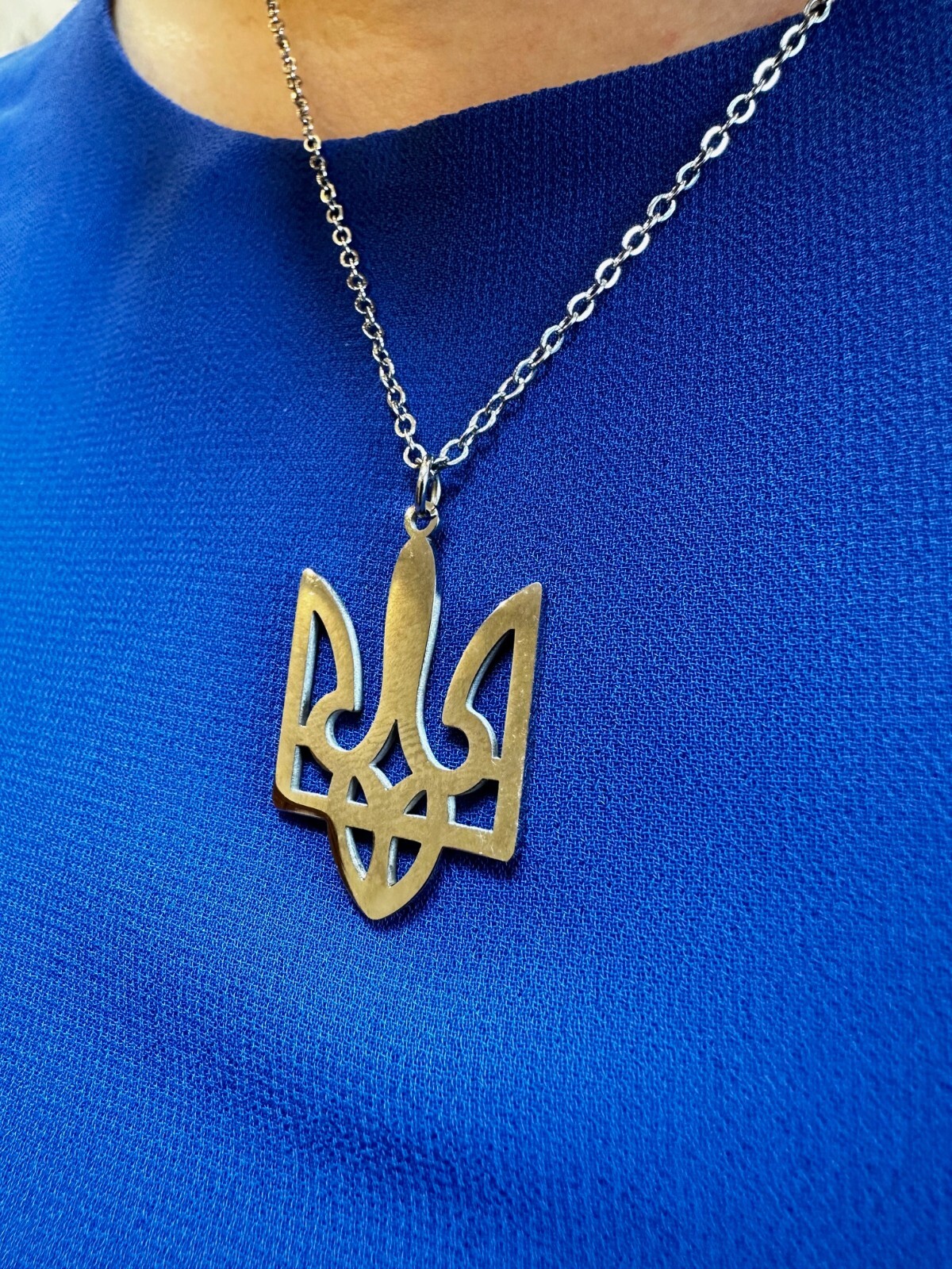 New Ukrainian Tryzub Trident Pendant Necklace Silver Color