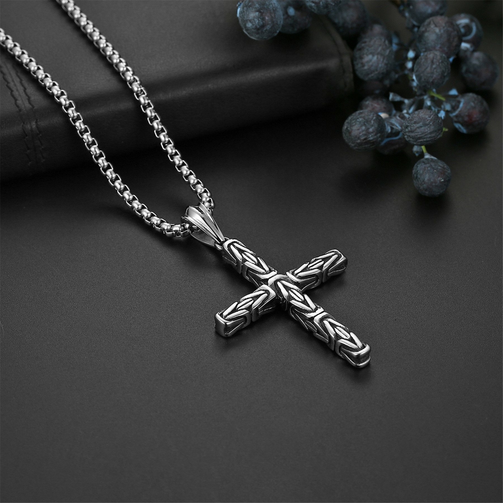 Mens Boys Stainless Steel Vintage Cross Pendant Prayer Necklace Wheat Chain