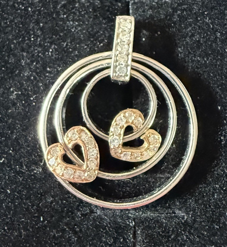 Two-Tone 10K Gold Round/Heart Pendant with Clear Stones/Limited Edition *NEW