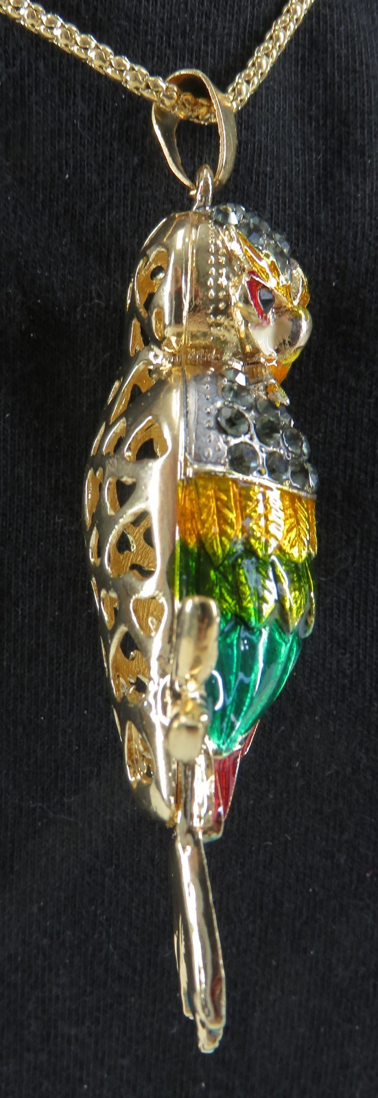 NWT- Betsey Johnson Multi-Color Enamel Perched Owl Pendant on Goldtone Necklace