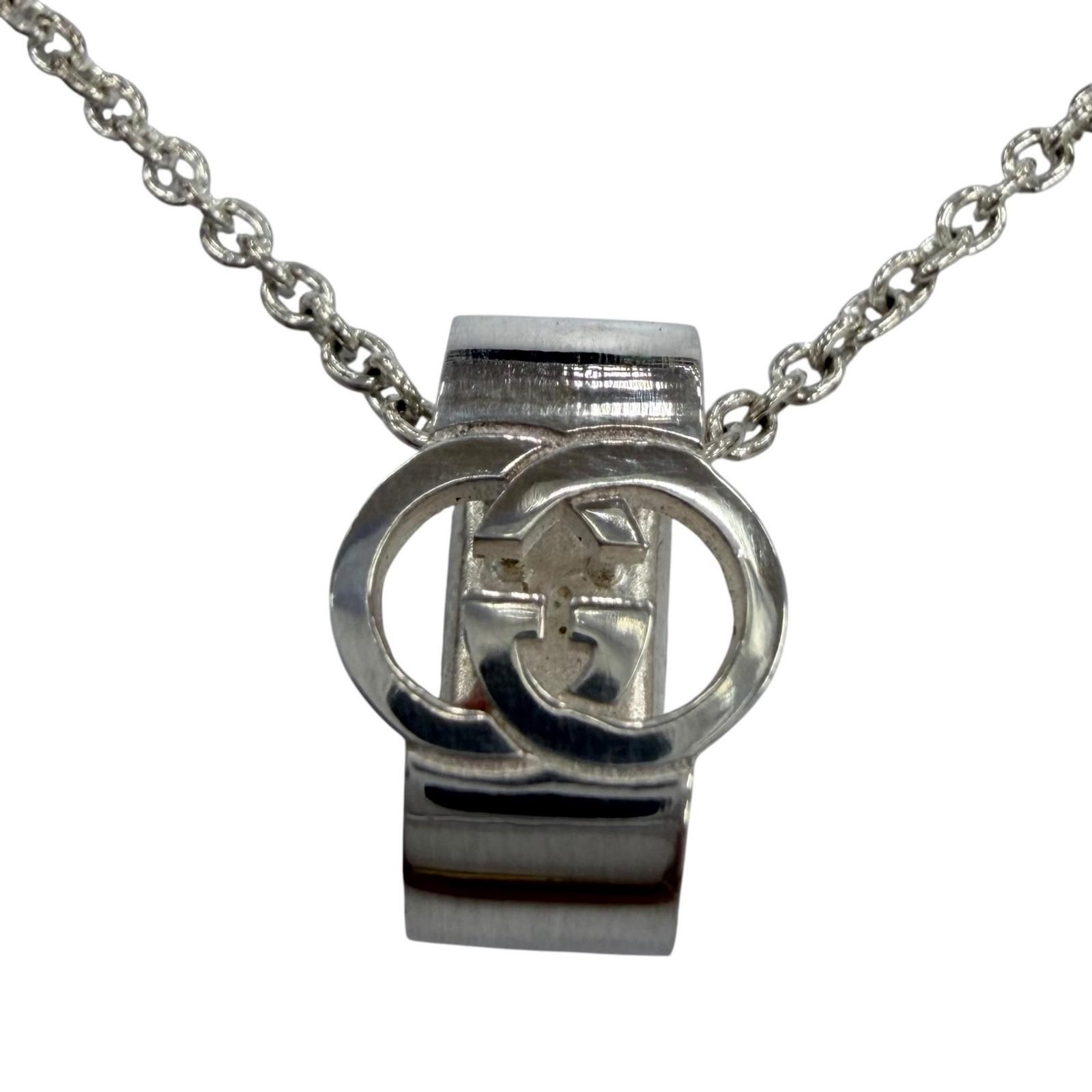 GUCCI Interlocking G Pendant Necklace AG925 Silver 11.0g with Box and Pouch