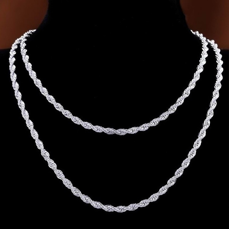 925 Silver Plated Water Wave Chain Necklace 3mm 4mm Jewelry Men Women 16-22″ US