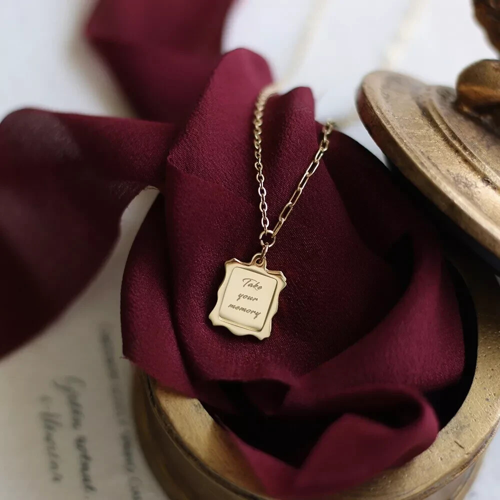 Woman 18K Gold Plated Stainless Steel Memory Stamp Charm Chain Necklace