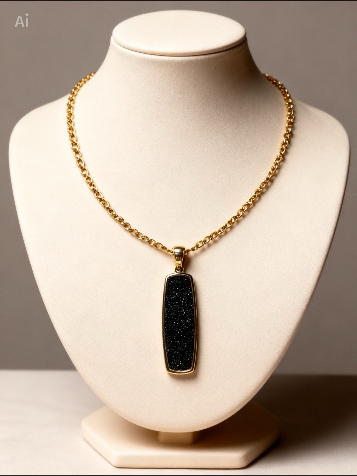 INC International Concepts Gold Tone Black Druzy Crystal Bar Pendant Necklace