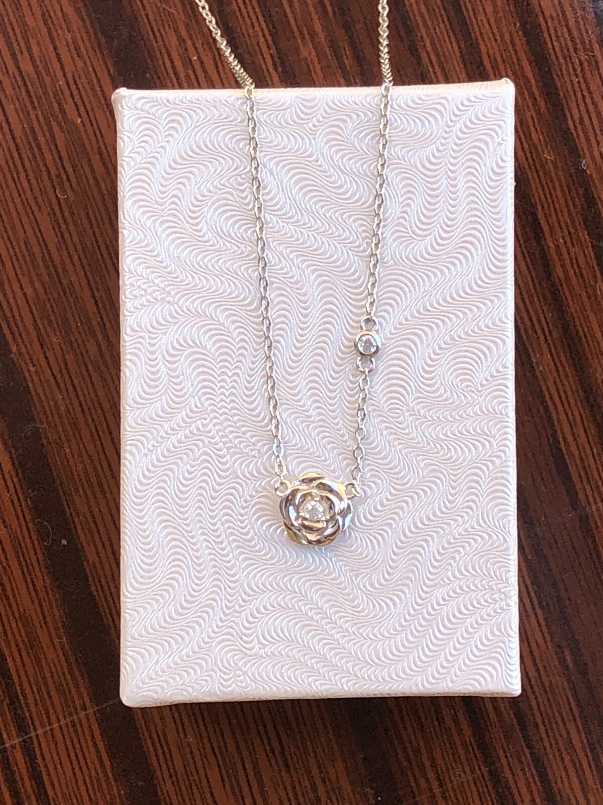 925 Sterling Silver CZ Rose Flower Pendant Necklace Women 7.5mm 17.75″ Dainty