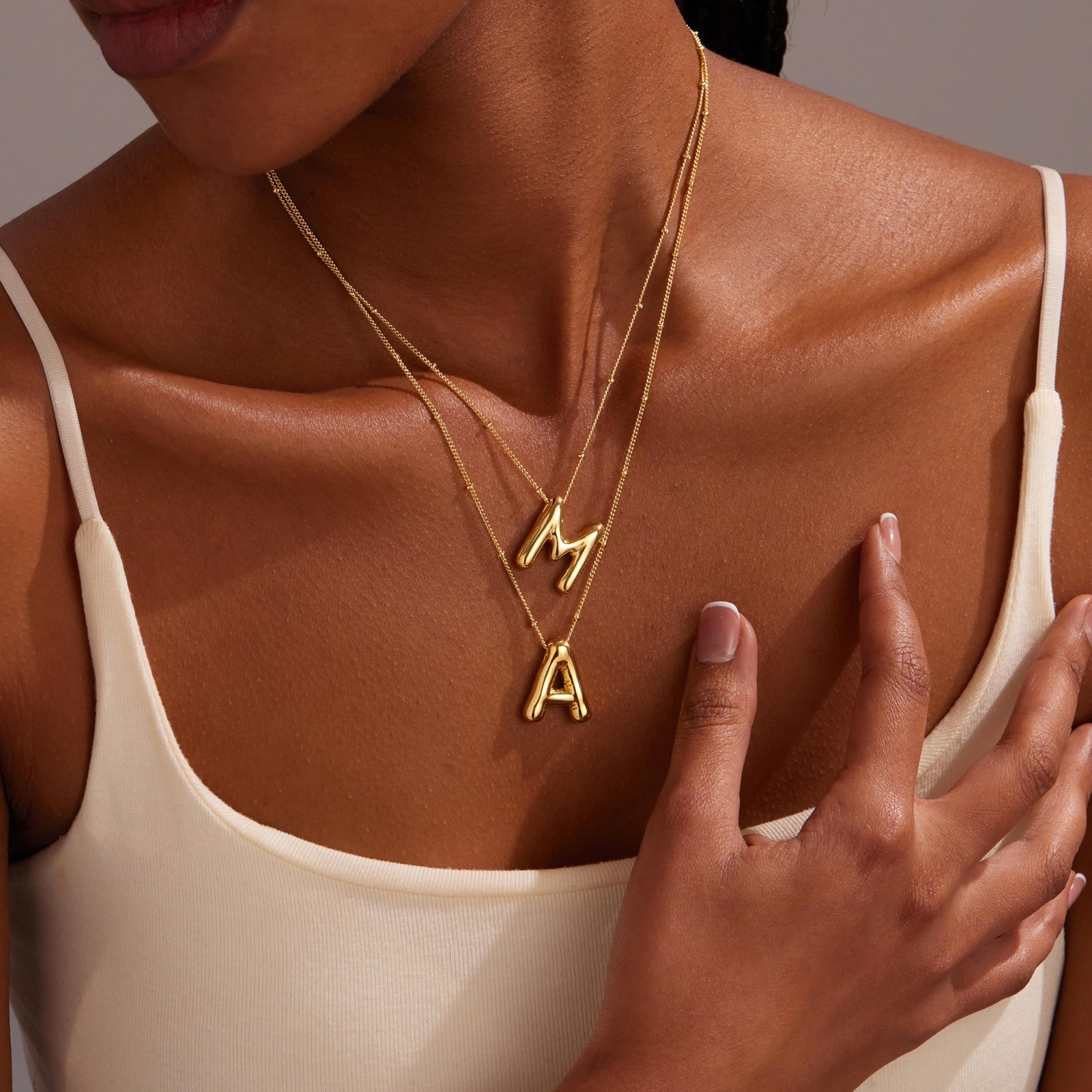 Inerney Gold Bubble Letter A Initial Necklace for Women, Balloon adult,