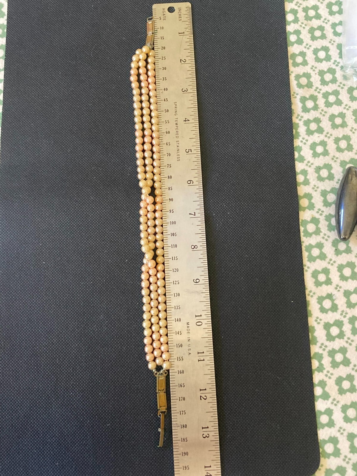 Necklace Antique Faux Pearl Choker 3 Strands Pink Pearls Fold Over Clasp 12″