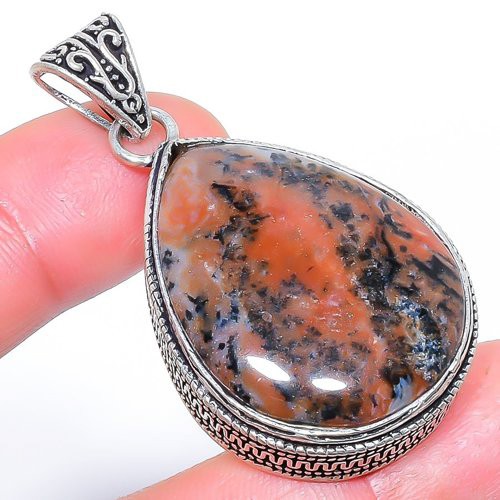 Honey Dendrite Gemstone 925 Silver Plated Jewelry Pendant 1.9″ S2627