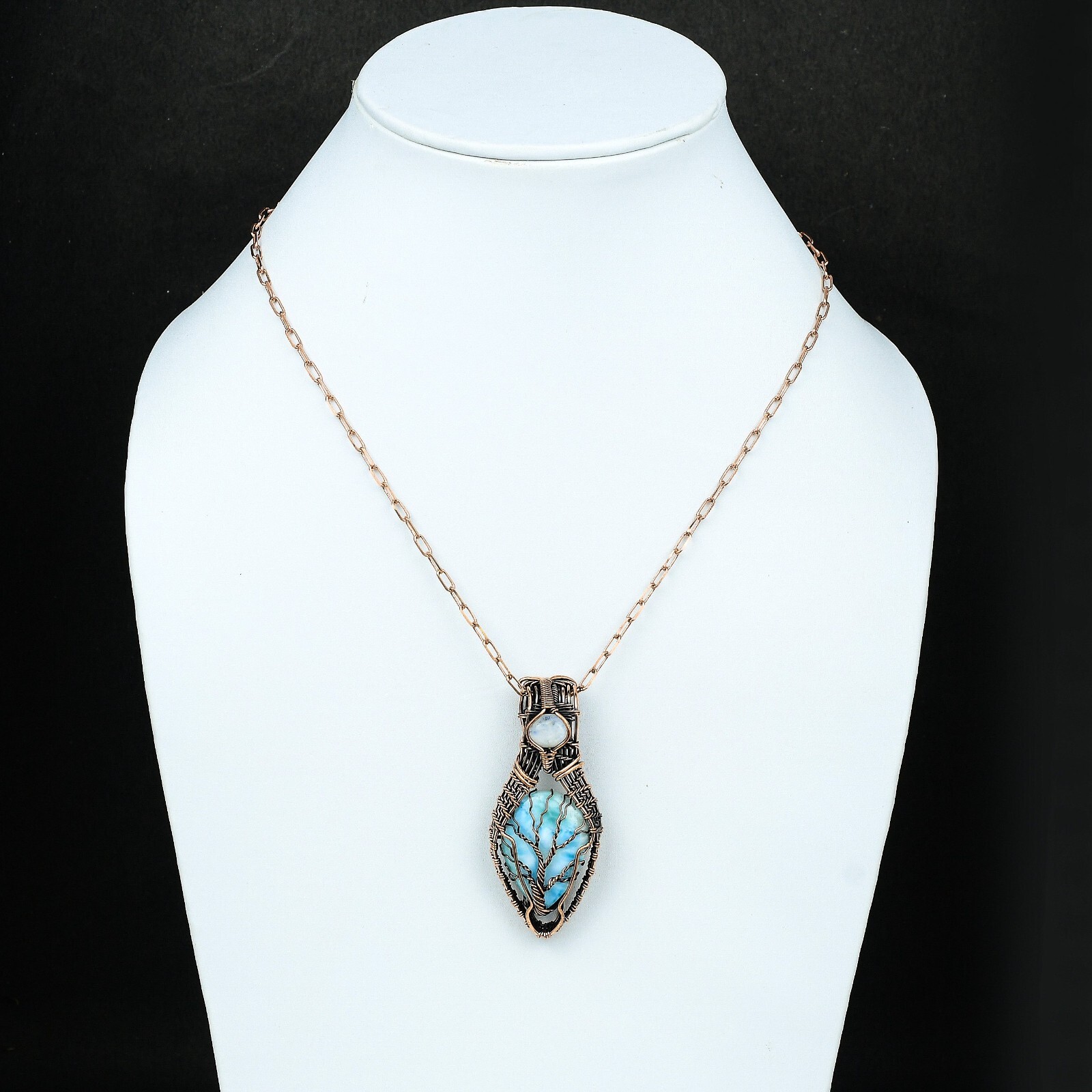 Larimar Wire Wrapped Tree Of Life Pendant Handcrafted Copper Unique Gift 2.44″