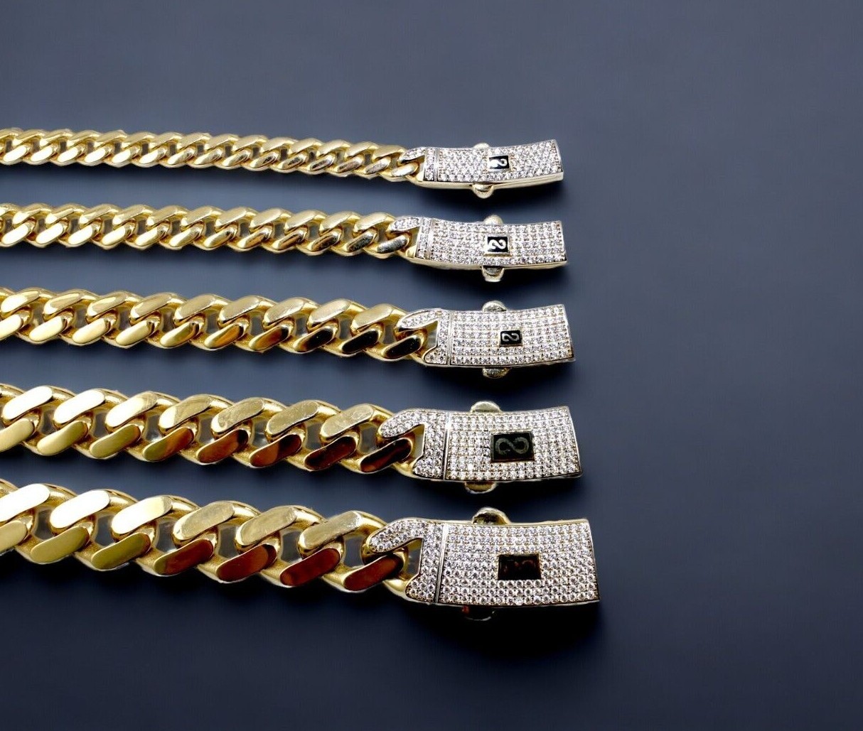 14K Gold Monaco Miami Cuban Link Necklace Bracelet Chain CZ Pave 5mm-13mm 7″-30″