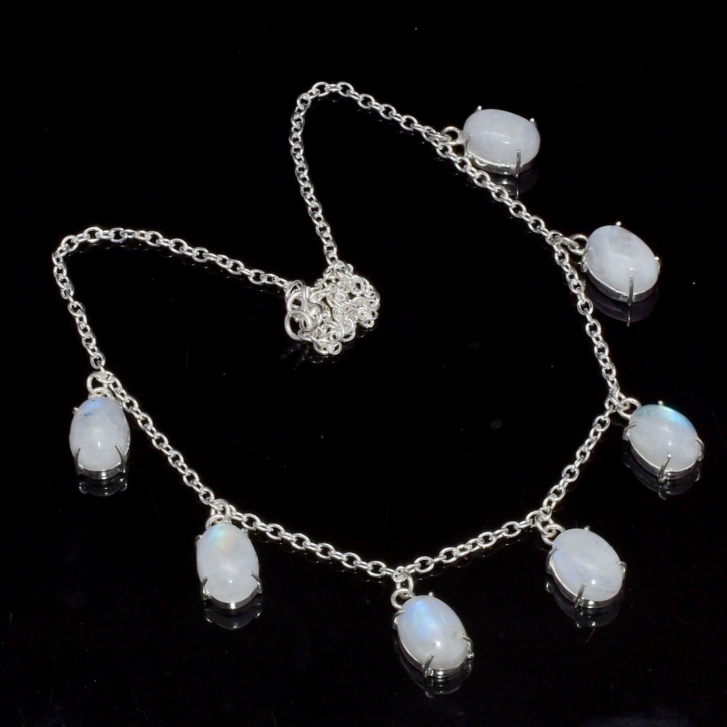 Rainbow Moonstone Gemstone 925 Silver Handmade Jewelry Necklace 18″