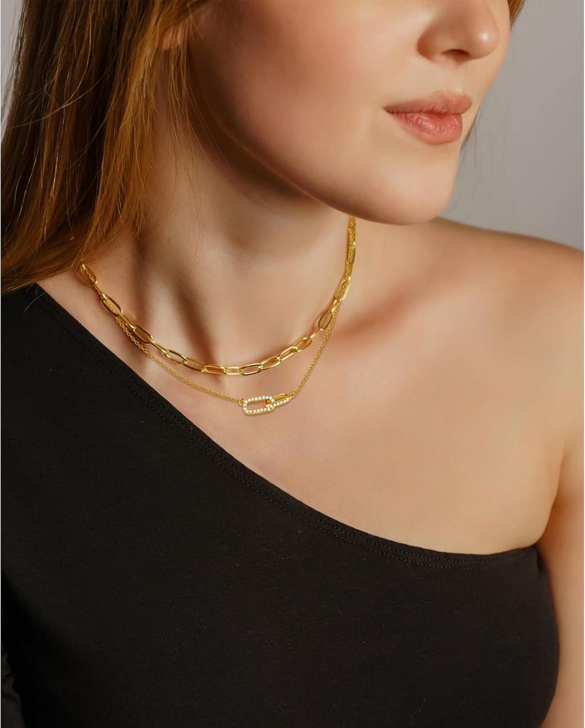 Paperclip Chain Necklace 14K Gold Paper Clip Necklace for Women Non Tarnish with
