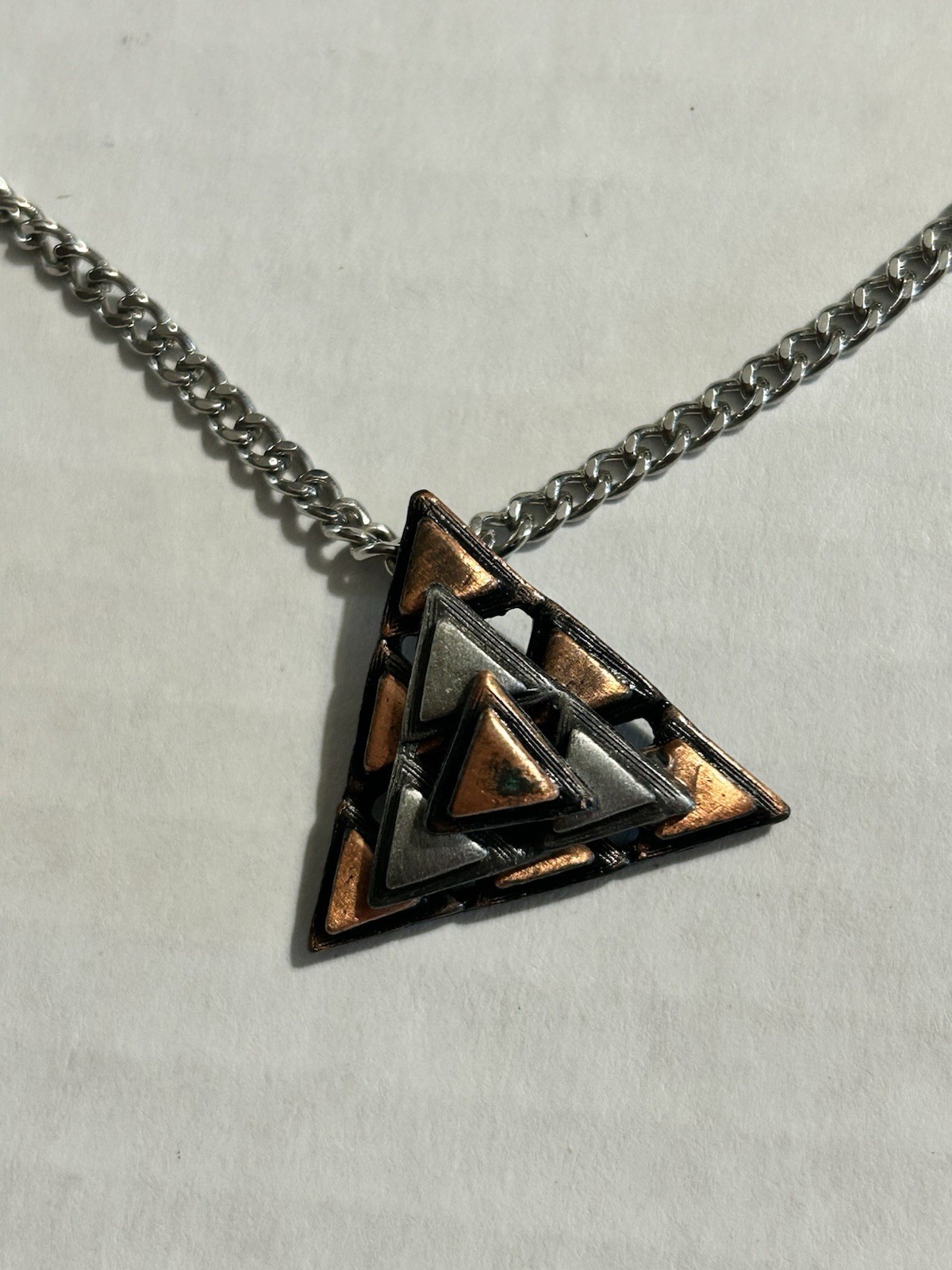 Paradise Signed Silver Tone Metal Chain Necklace Triangle Geometric Charm