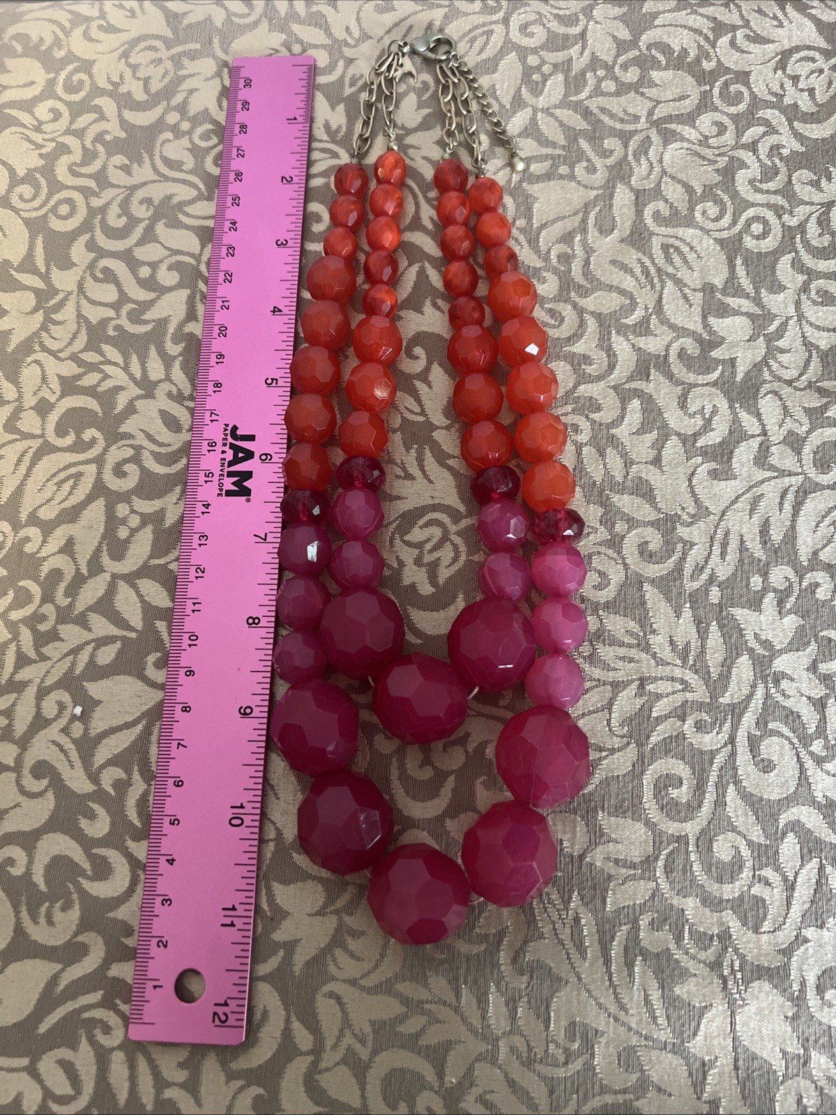 Lucky Brand Chunky Multilayer Beaded Statement Necklace Lipstick Red & Orange
