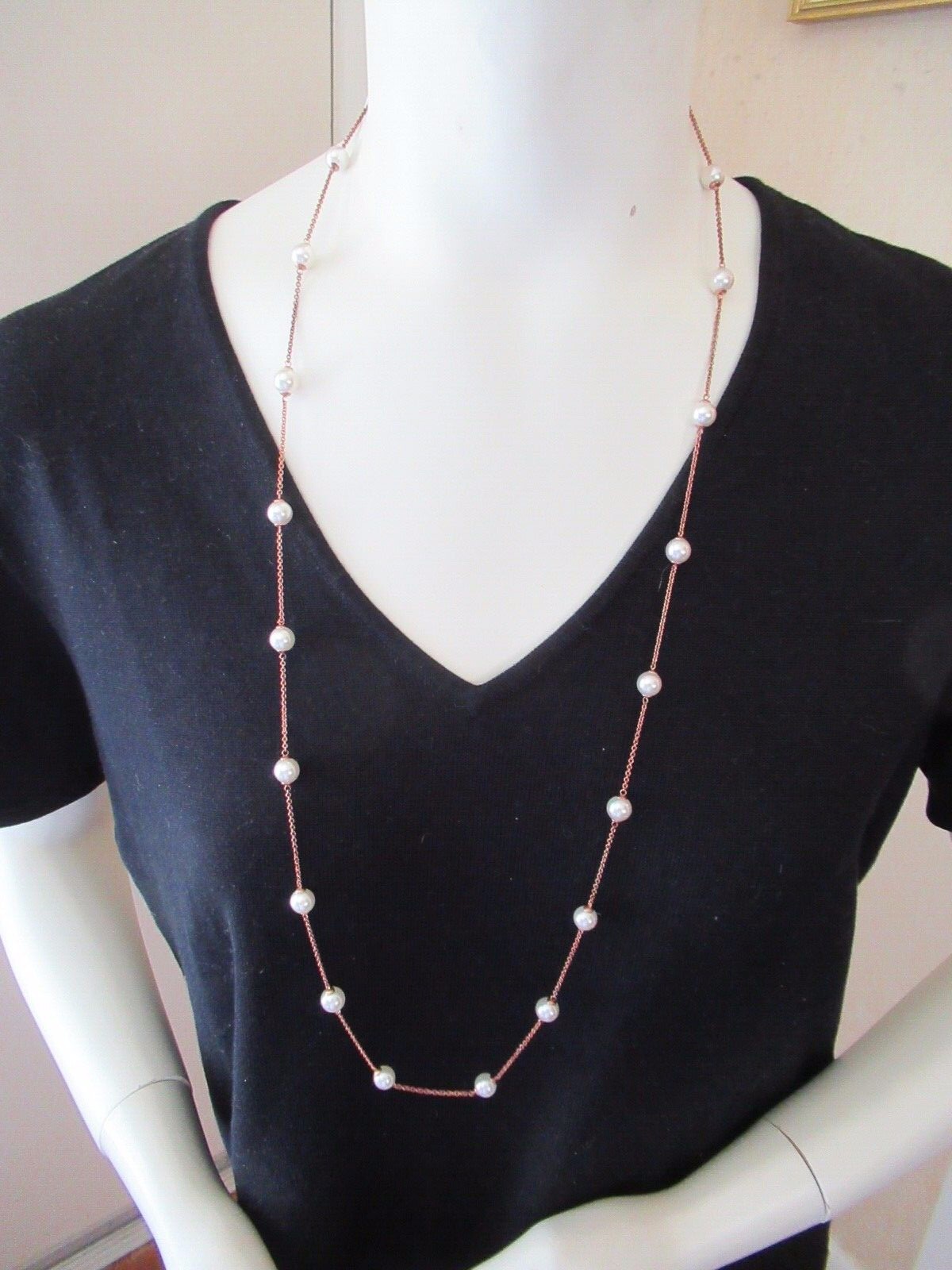 NWT Majorica Pearl Necklace 92.5 Sterling Silver/ Rose Gold Finish- $210