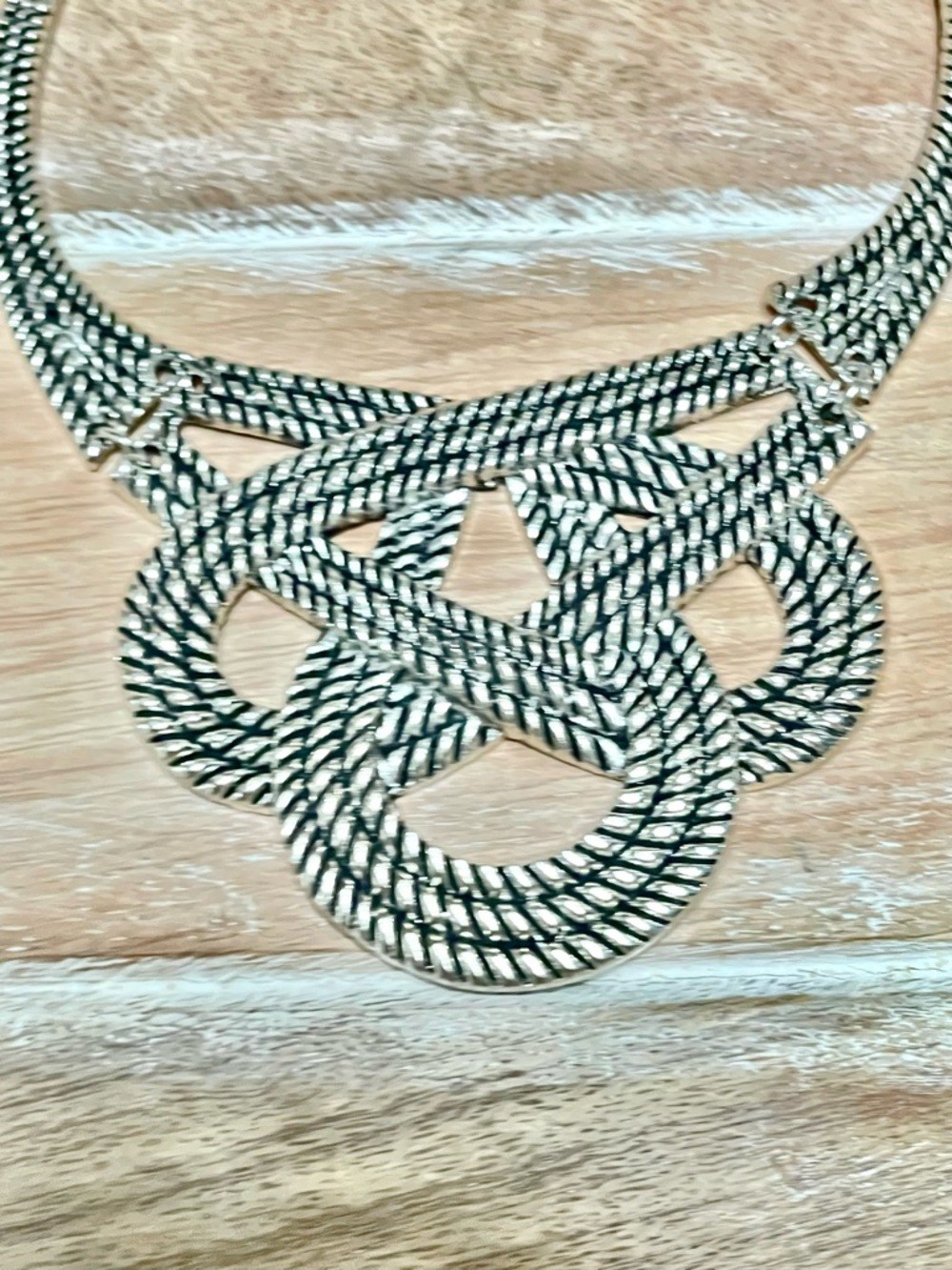 Silver Braided Collar Statement Necklace – Contemporary Bib Style Women Jewelry