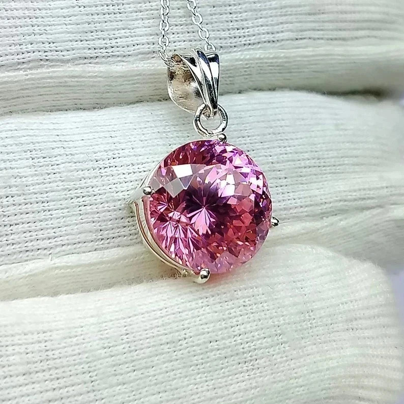 55.95 Ct Natural Brazilian Round Pink Zircon Pendant 925 Silver Gemstone