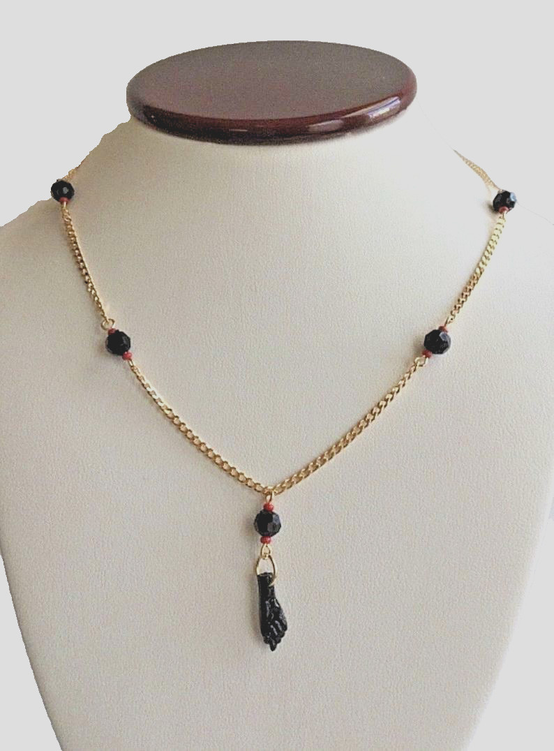 18K Gold Filled Azabache Necklace Curb Link 18″/Cadena de Azabache 18″ Largo-N74