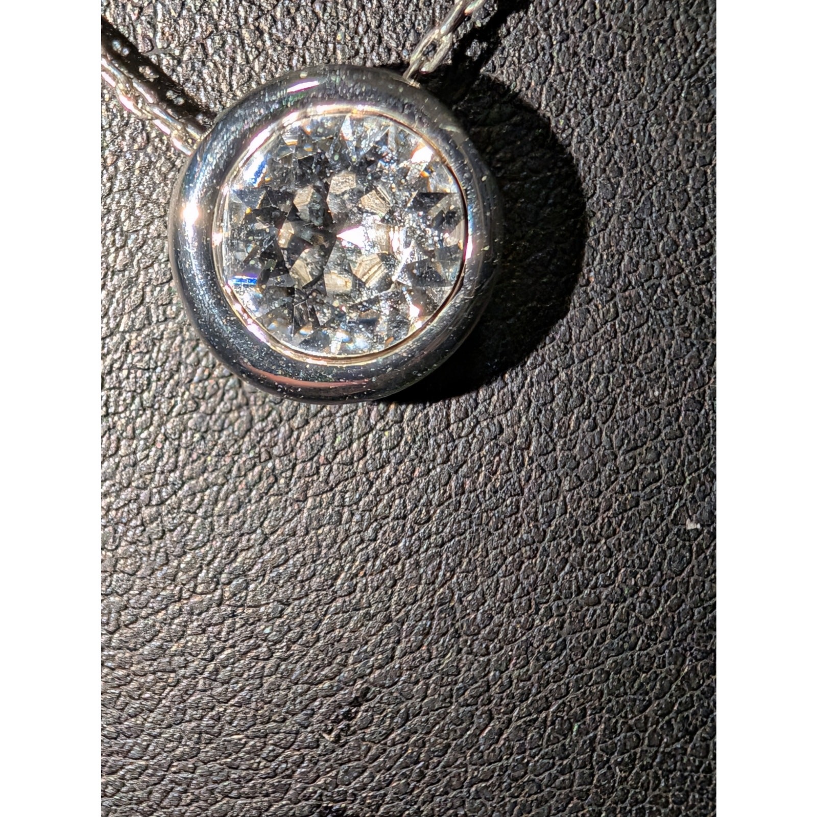 White House Black Market Signed Silver Tone Necklace With Bezel Set CZ Pendant