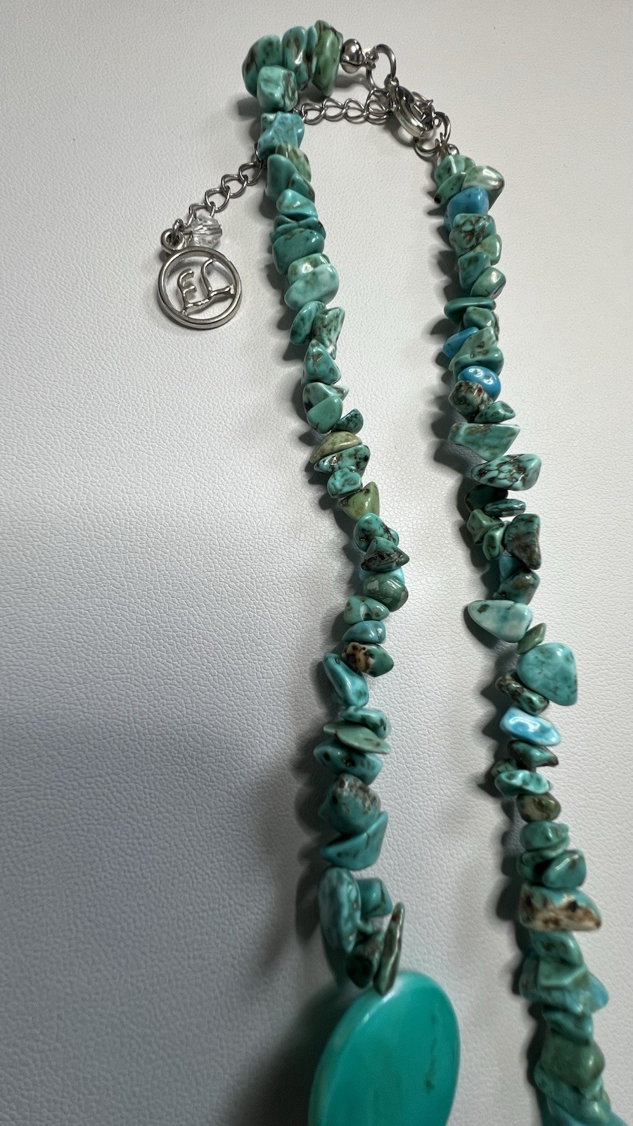 Erica Lyons Faux Turquoise/Glass/Metal Necklace Blue/Silver Tone Lobster Clasp