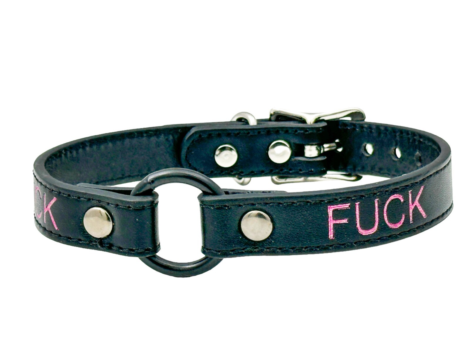 Name Black Ring Choker BDSM Collar Vegan Leather Necklace O Ring Fetish Ball