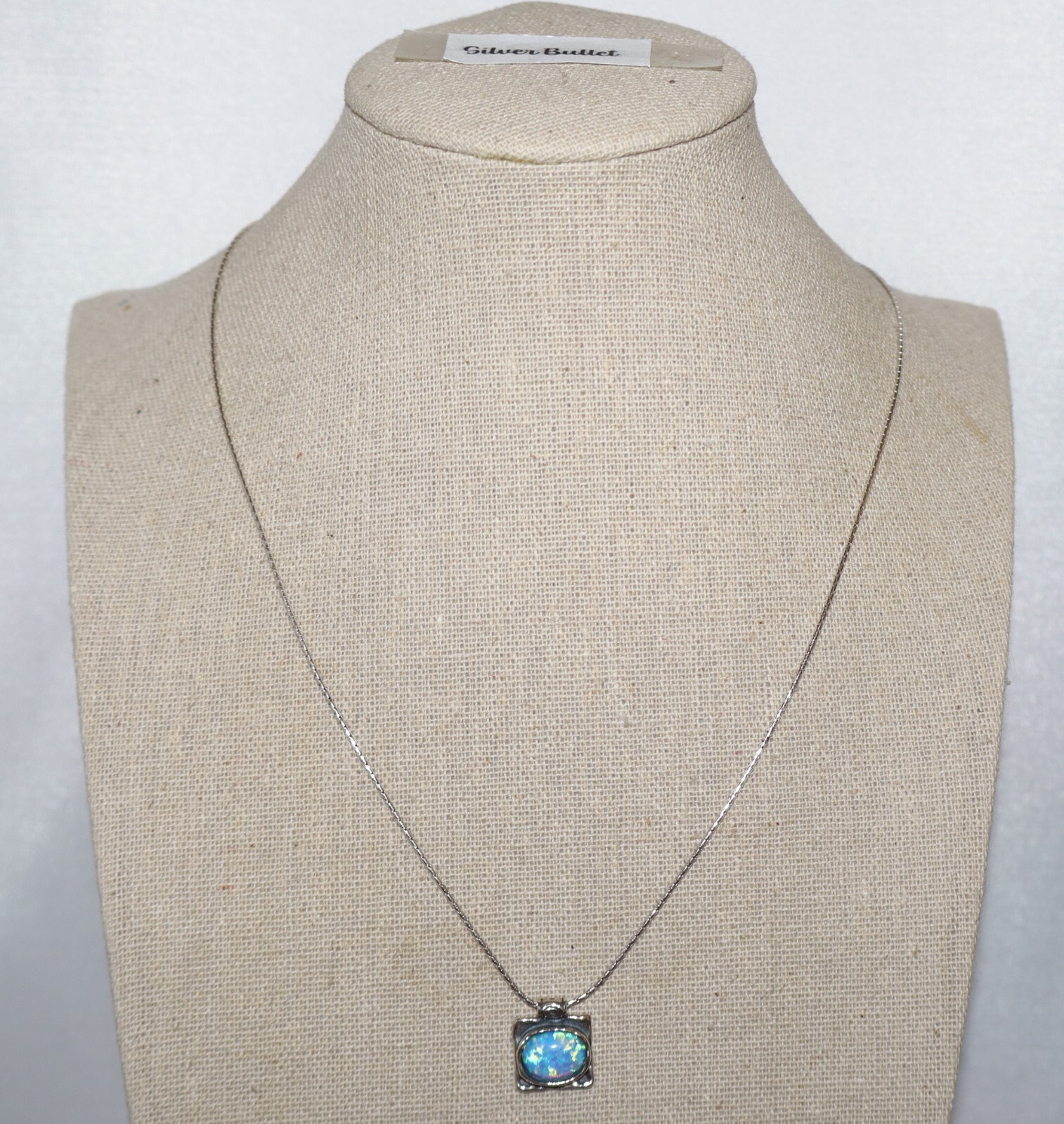 Didae Israel Sterling Silver Blue Opal Square Pendant Necklace