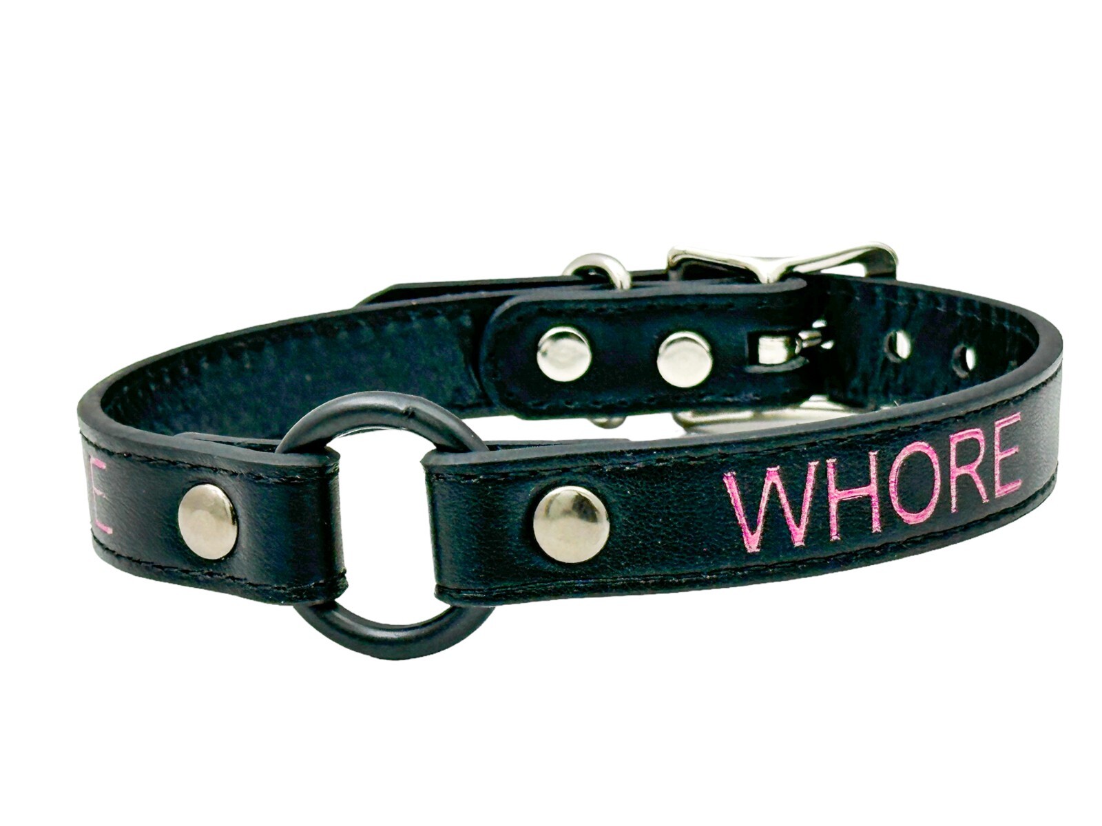 Name Black Ring Choker BDSM Collar Vegan Leather Necklace O Ring Fetish Ball