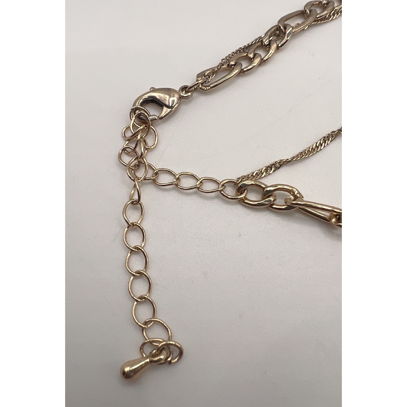 Gold Tone Double Chain Layered Necklace Figaro & Rope 17-20″ Minimalist