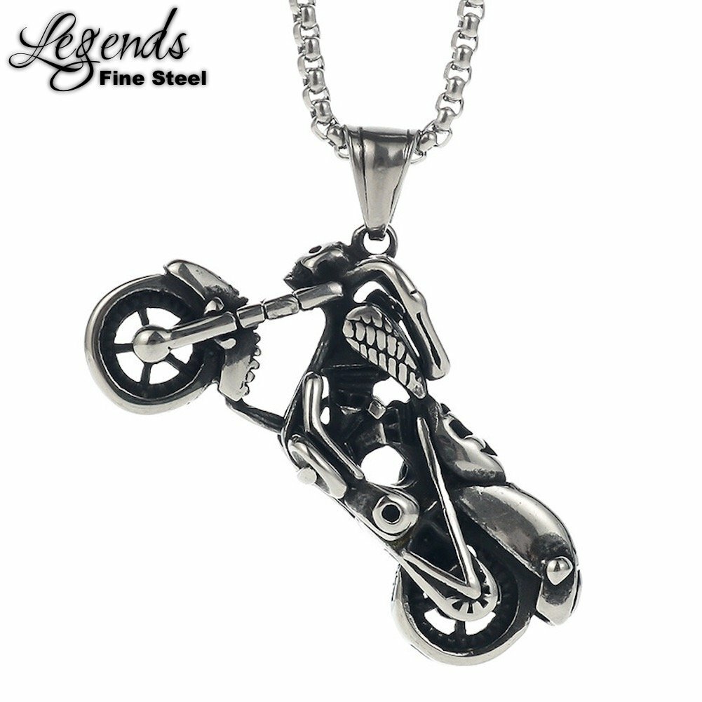 LEGENDS Stainless Steel Biker Motorcycle Men’s Pendant Necklace