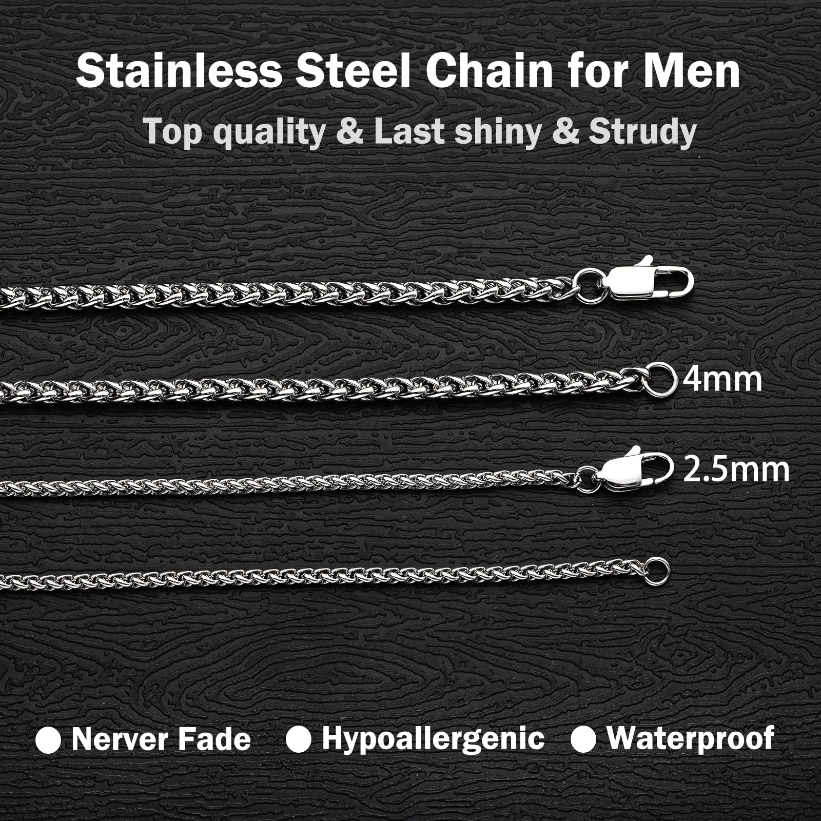 Silver Gold Stainless Steel Wheat Chain Necklace 2.5mm 3mm 4mm Unisex Jewelry