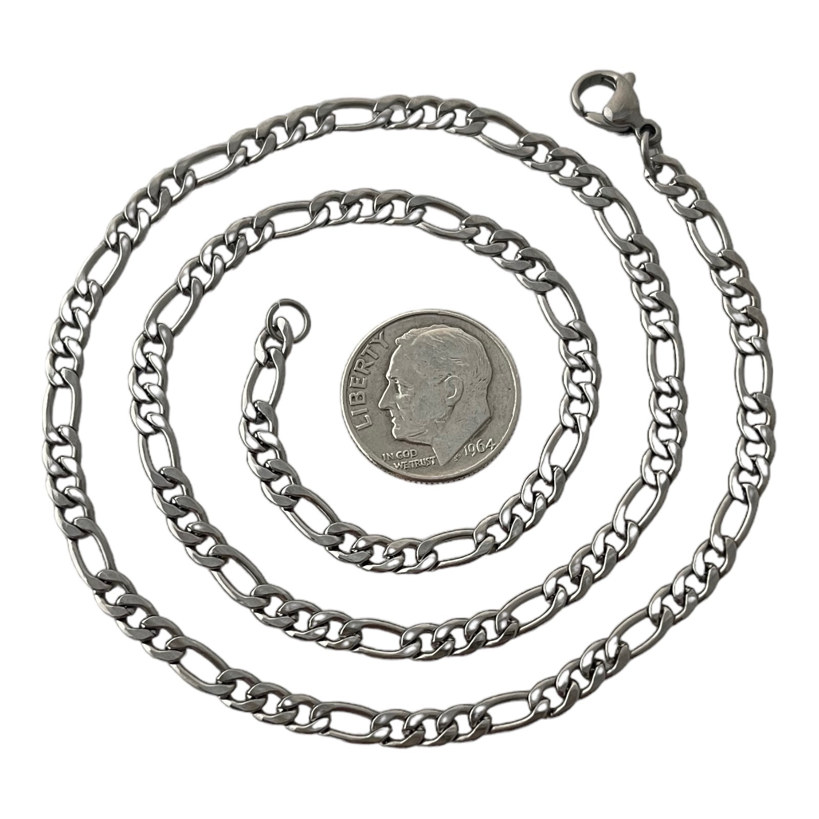 Solid 304 Stainless Steel 3.75mm Wide Figaro Link Chain Necklace 23 7/8 Inches