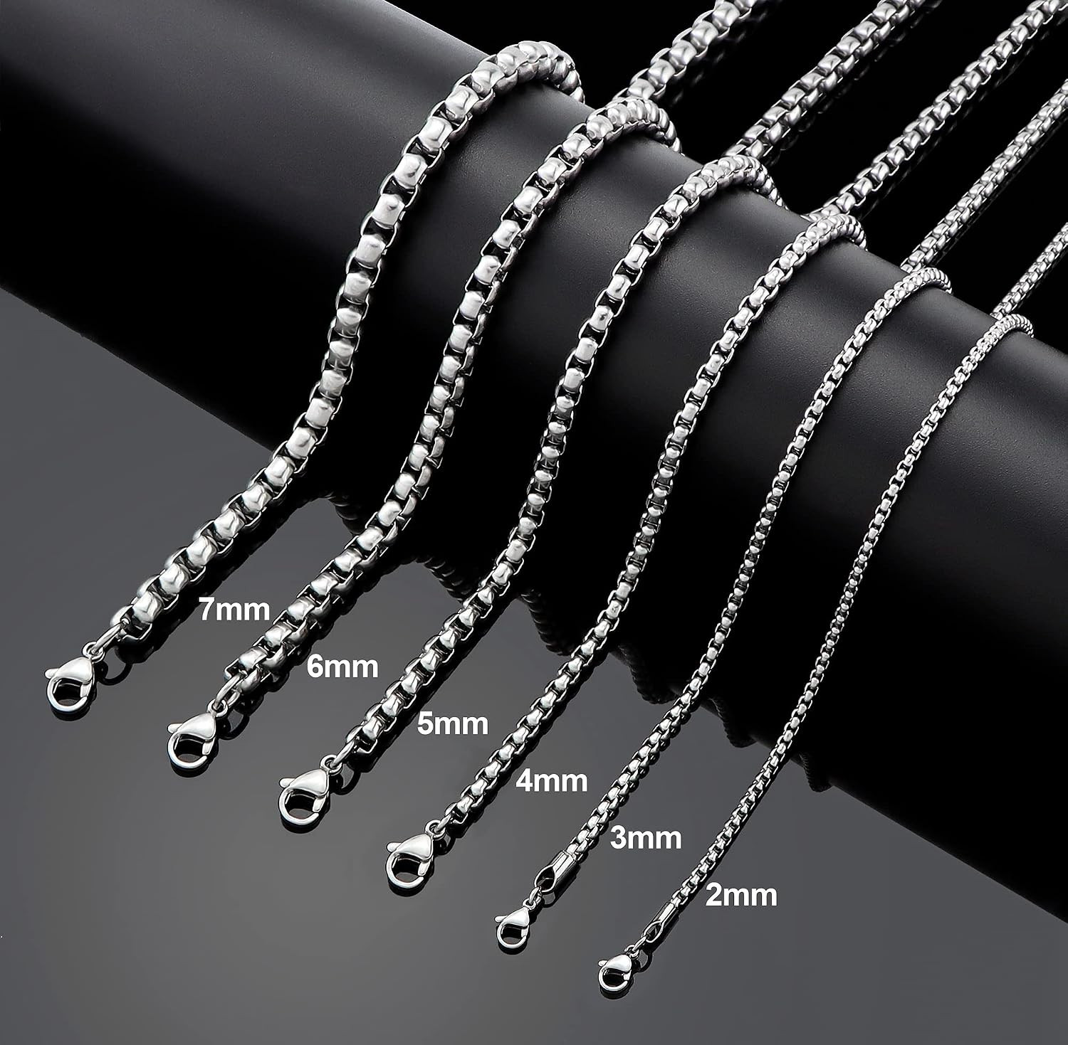 Square Rolo Chain Necklace Stainless Steel Round Box Necklace for Men Women/2mm-