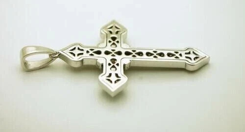 14K White Gold Plated Silver 2Ct Lab Created Diamond Round Men’s Cross Pendant