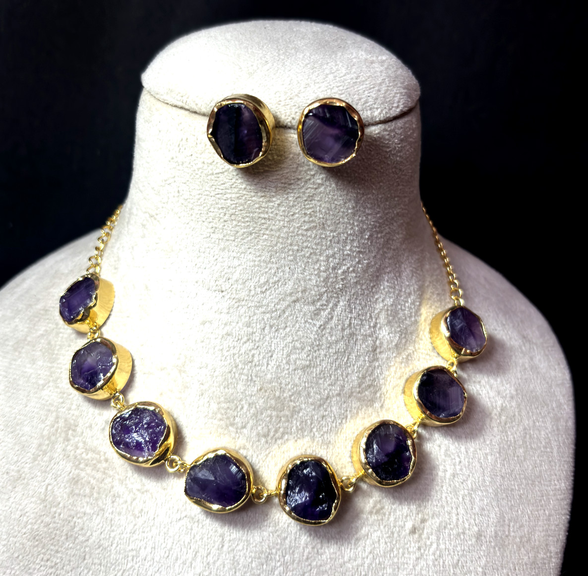 Necklace with stud Natural Rough Stone Gift For Her .