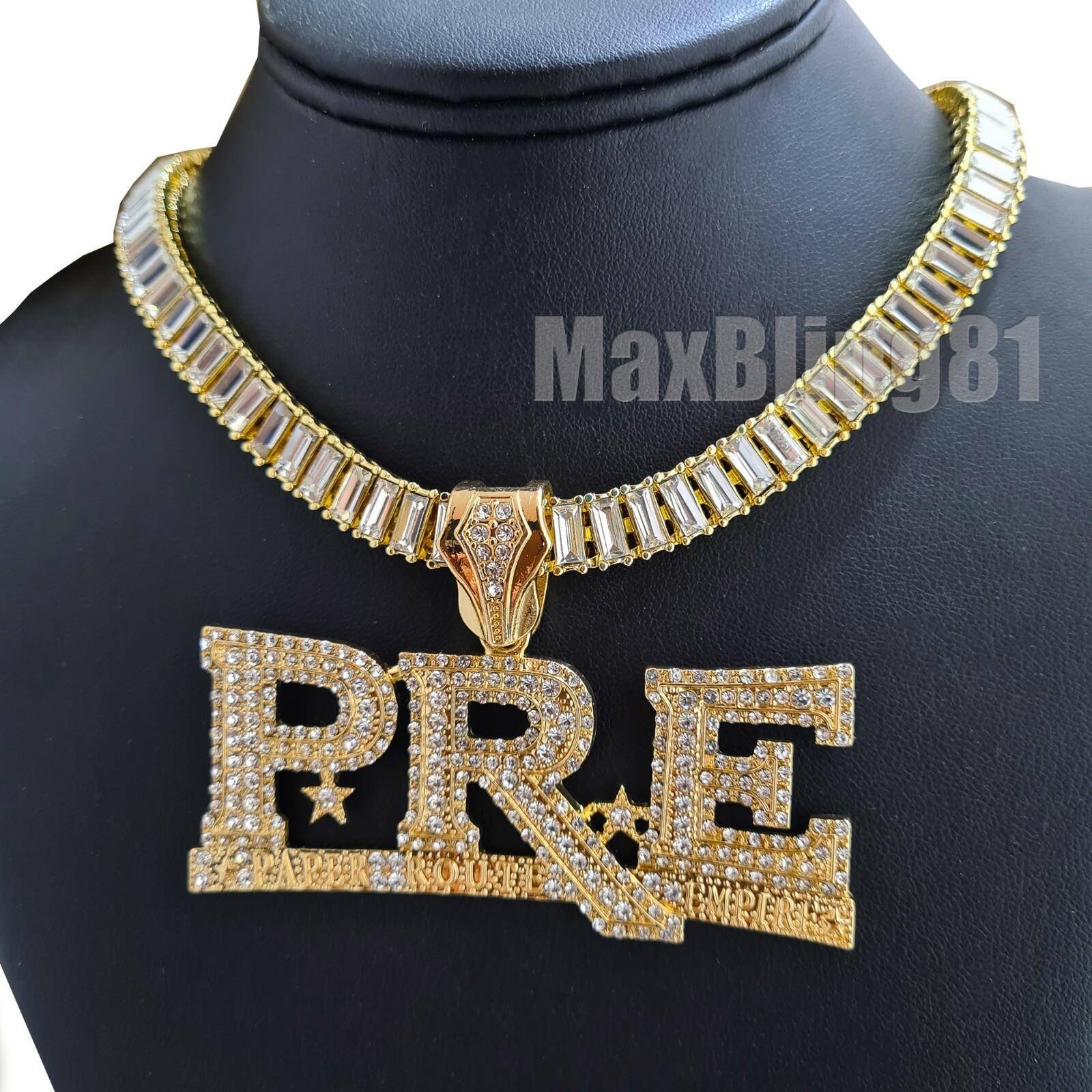 Hip Hop Young Dolph PRE Pendant & 18″ 20″ 24″ Iced Baguette Chain Bling Necklace