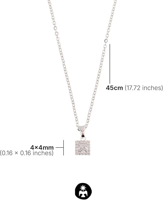 Carol Bela Sterling Silver Necklace with Square Zirconia Pendant, 45cm, 2.2g